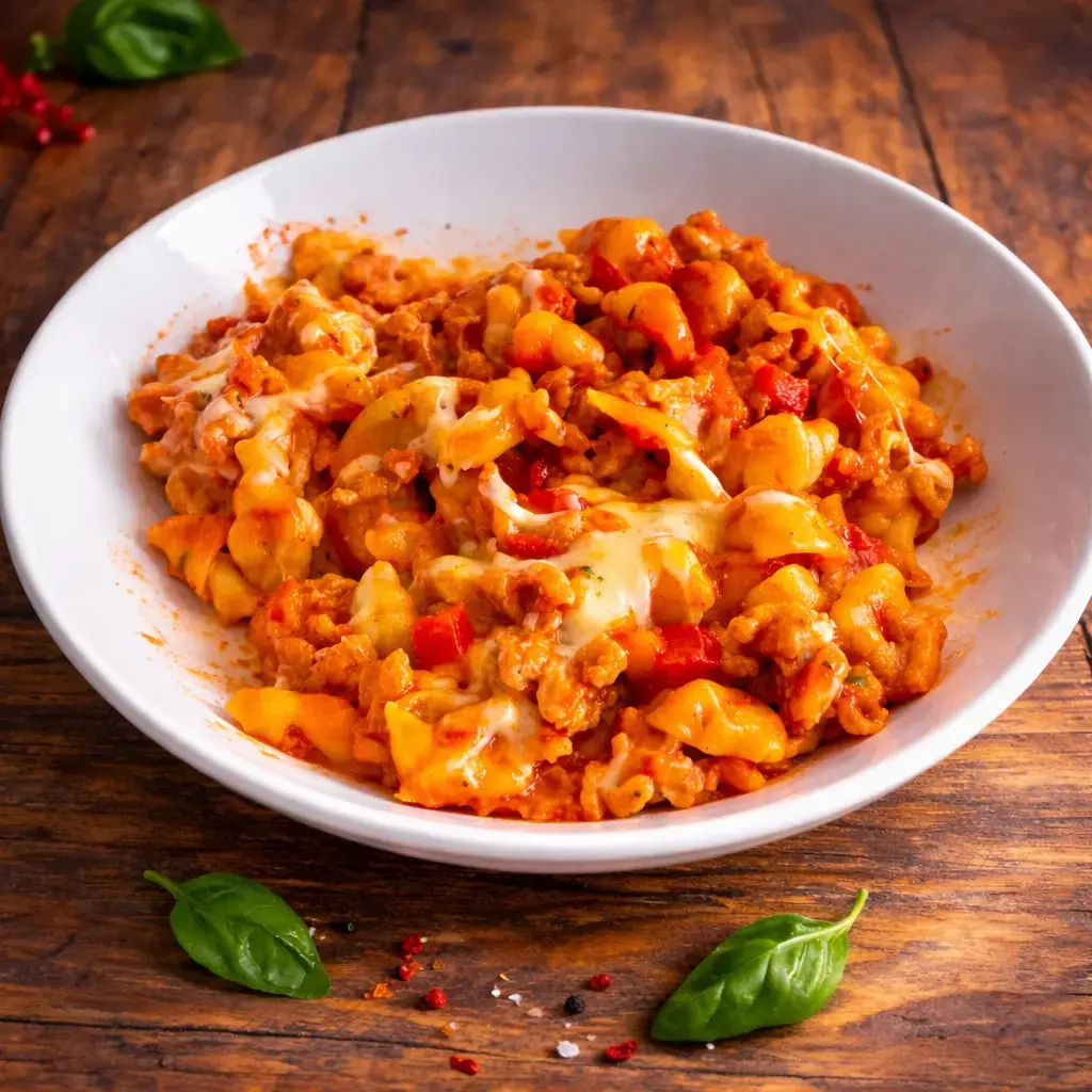 Makaron z mięsem z patelni